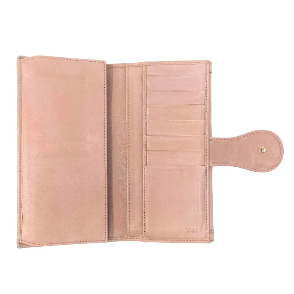 Gucci Wallet Long Continental Bifold Card Pink Leather GG Monogram Guccissima - Picture 3 of 9